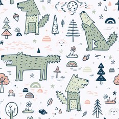 Tapeta Dla Dzieci WILKI Las Rośliny Tęcza Natura  - Miniaturka zdjęcia nr 3