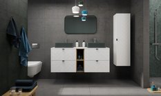 Szafka łazienkowa TREND 80 cm z regałem i blatem biały dąb craft - Miniaturka zdjęcia nr 2