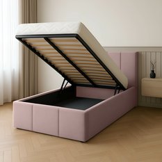 Łóżko Pojedyncze 90x200cm łóżko tapicerowane z pojemnikiem różowe do sypialni wezgłowie 100 cm - Miniaturka zdjęcia nr 2