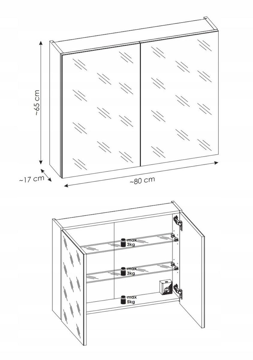 Szafka z lustrem 80 cm czarna gniazdko wewnętrzne 2 drzwi do łazienki  nr. 4