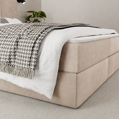 Łóżko kontynentalne 160x200x113 cm tapicerowane podwójne z materacem beżowe - Miniaturka zdjęcia nr 6