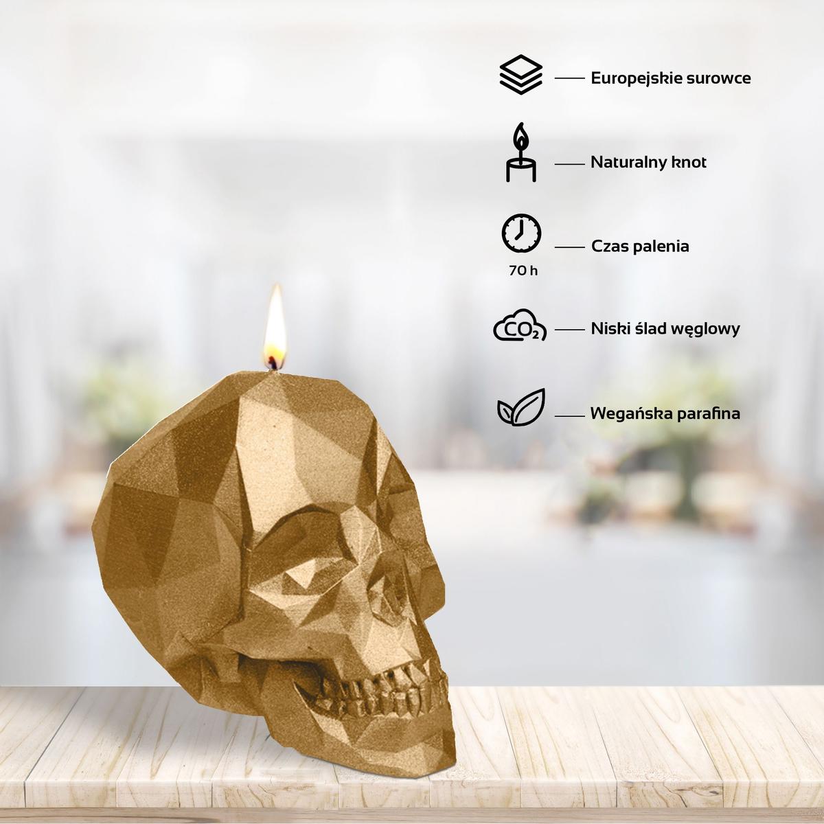 Świeca Skull Low-Poly Classic Gold Big nr. 3