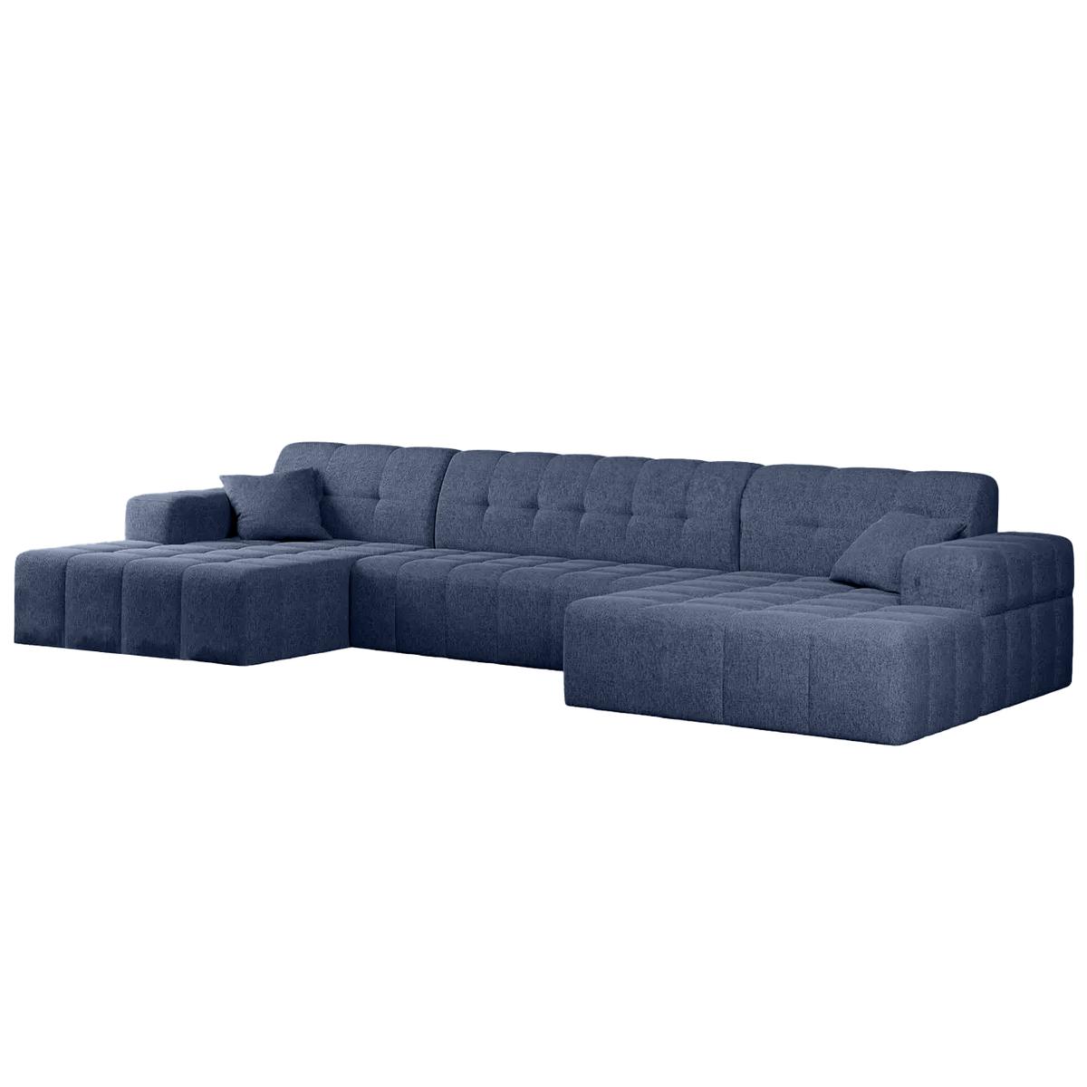 Sofa NIMES 350x82x168 cm bez funkcji spania w kształcie U pikowana do salonu NEVE ciemnoniebieska