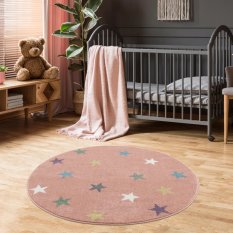 Dywan dziecięcy okrągły Pink Stars Round 133 cm do pokoju dziecięcego różowy w gwiazdki