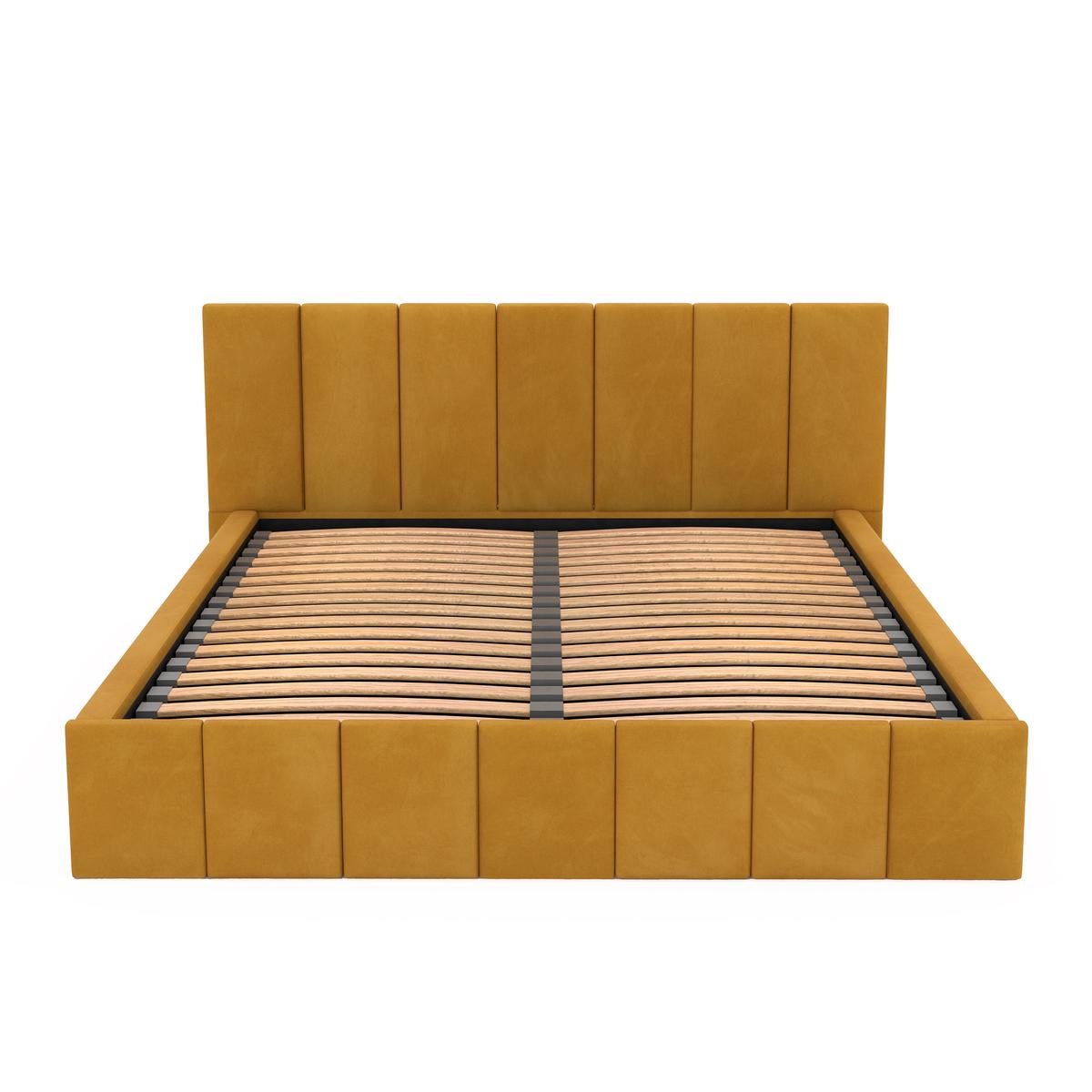 Łóżko tapicerowane 160x200 premium z pojemnikiem do sypialni żółte wezgłowie 107 cm nr. 16