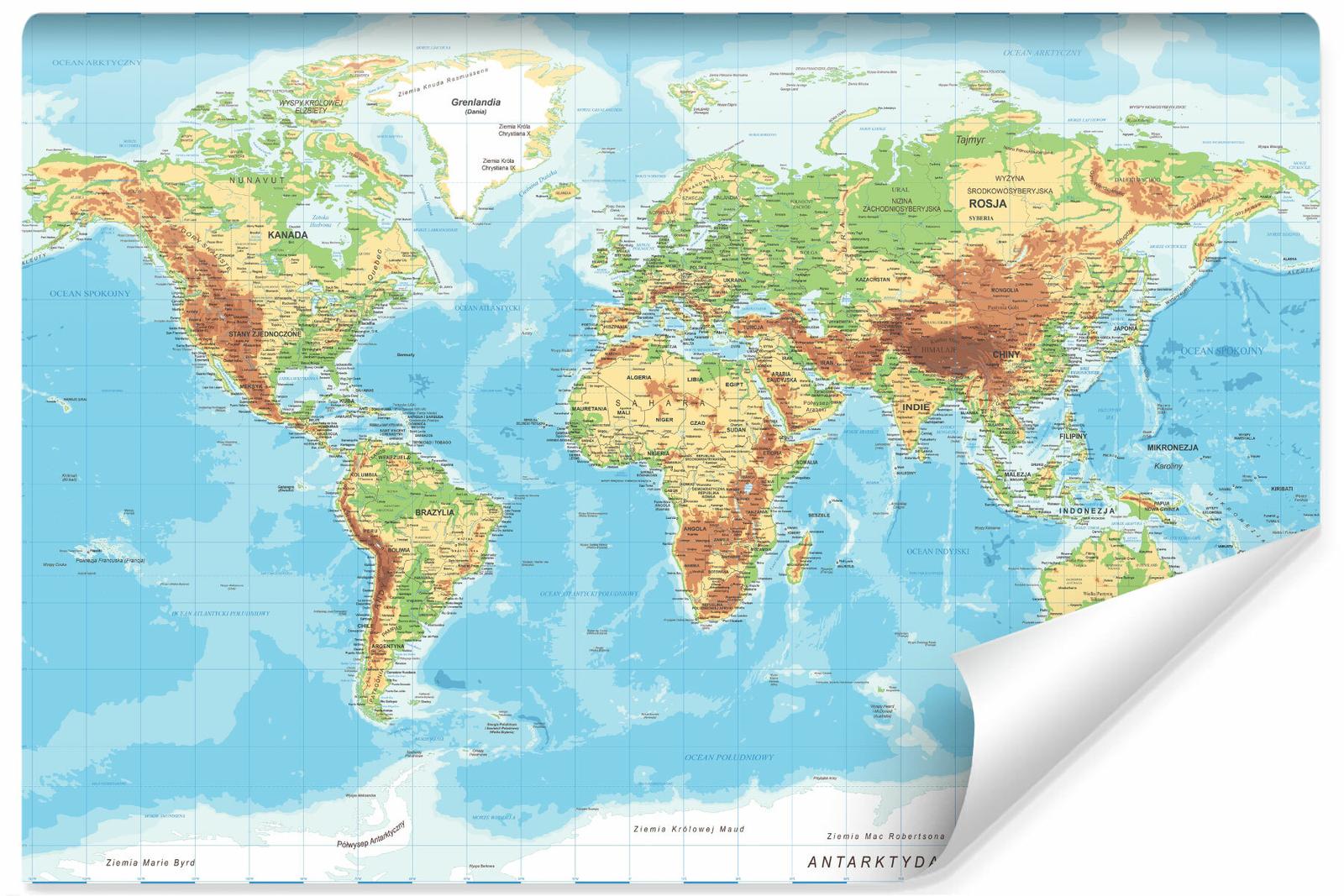 Fototapeta MAPA ŚWIATA Po Polsku na Ścianę Dekoracja Do Pokoju Nastolatka nr. 1