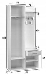 Garderoba z lustrem DUO 50x124x35 cm wieszaki szafa biała do przedpokoju - Miniaturka zdjęcia nr 9