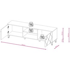 Szafka RTV 183,4x40x55,2 cm z praktycznymi szafkami i półkami dąb artrisan z białym frontem do salonu - Miniaturka zdjęcia nr 3