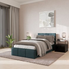 Łóżko Pojedyncze 90x200cm łóżko tapicerowane z pojemnikiem morskie do sypialni wezgłowie 88 cm - Miniaturka zdjęcia nr 1