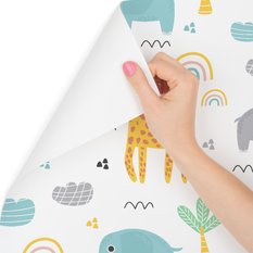 Tapeta dla dziewczynki zwierzątka, palmy, tęcza  - Miniaturka zdjęcia nr 1