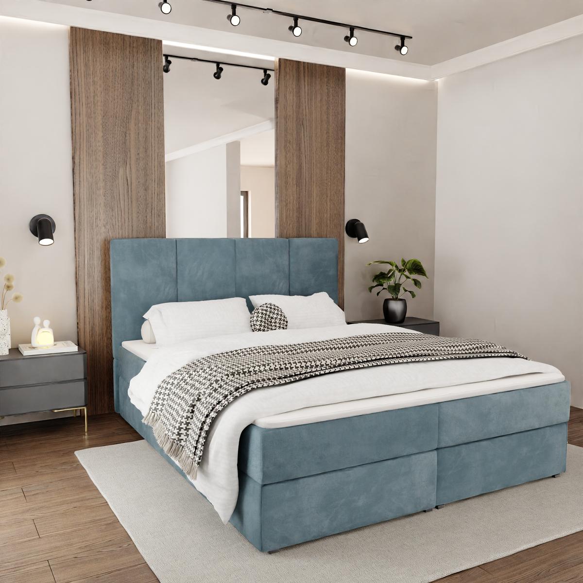 Łóżko kontynentalne 160x200x113 cm tapicerowane podwójne z materacem morskie nr. 3