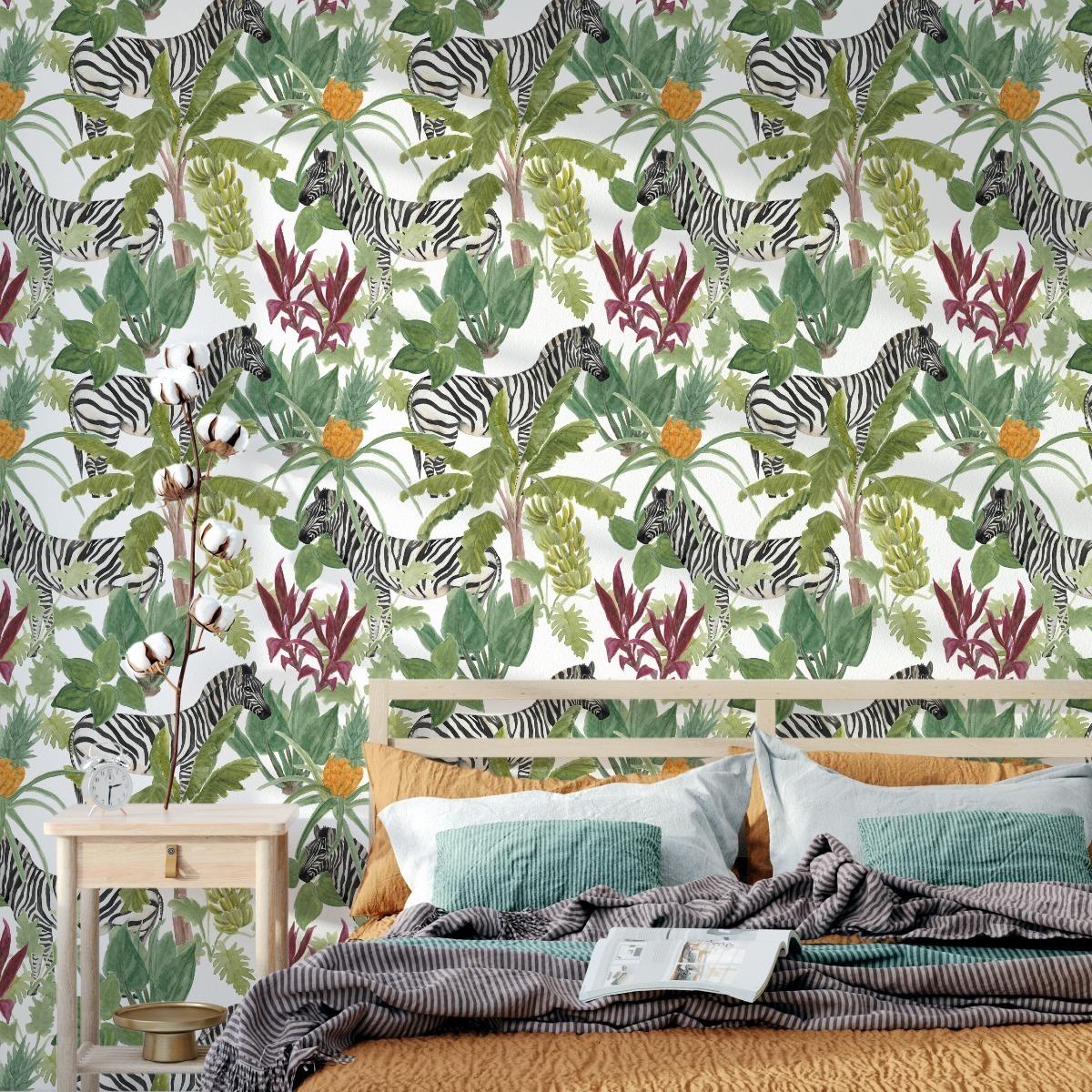 Tapeta, Tropikalne Zwierzęta, Zebry, Egzotyczne Liście nr. 4