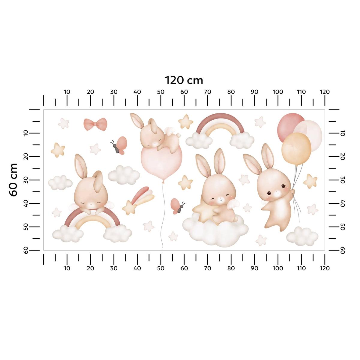 Naklejki Dla Dzieci Króliczki Gwiazdy Chmurki 120x60 Tęcze Balony ZESTAW nr. 2