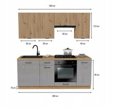 Zestaw mebli kuchennych Mix 200 cm ryflowane szafki kuchenne górne dolne szary akryl połysk Dąb Artisan blat Dąb Evoke - Miniaturka zdjęcia nr 3