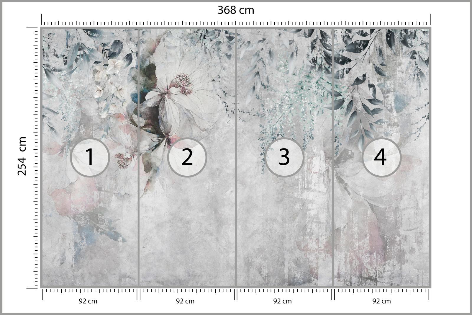 Fototapeta Do Salonu BETON Kwiaty Liście Dekoracja Ścienna Nowoczesna 3D nr. 2