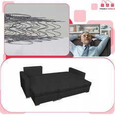 Narożnik FIGO 226x74x140 cm rozkładany z funkcją spania rogówka do salonu czarny - Miniaturka zdjęcia nr 5
