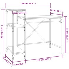 Biurko 105x50x90 cm z półkami industrialne przydymiony dąb do biura gabinetu - Miniaturka zdjęcia nr 8