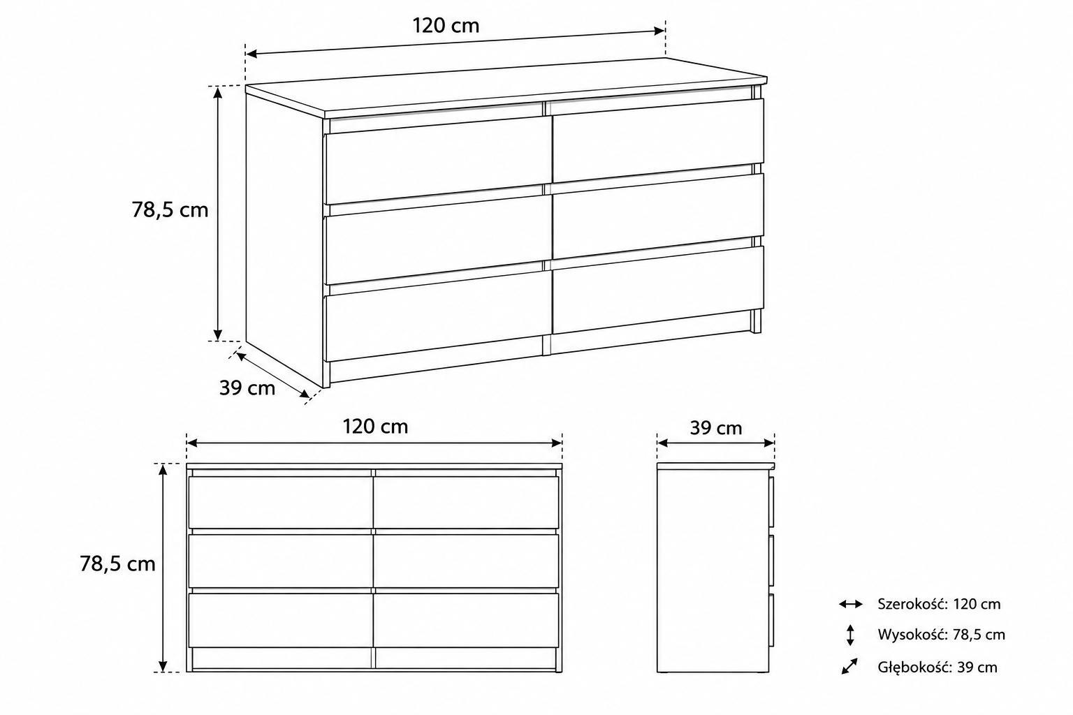 Komoda 120 cm MARTUSIA 78,5x120x39 cm z 6 szufladami biała do salonu i sypialni nr. 7