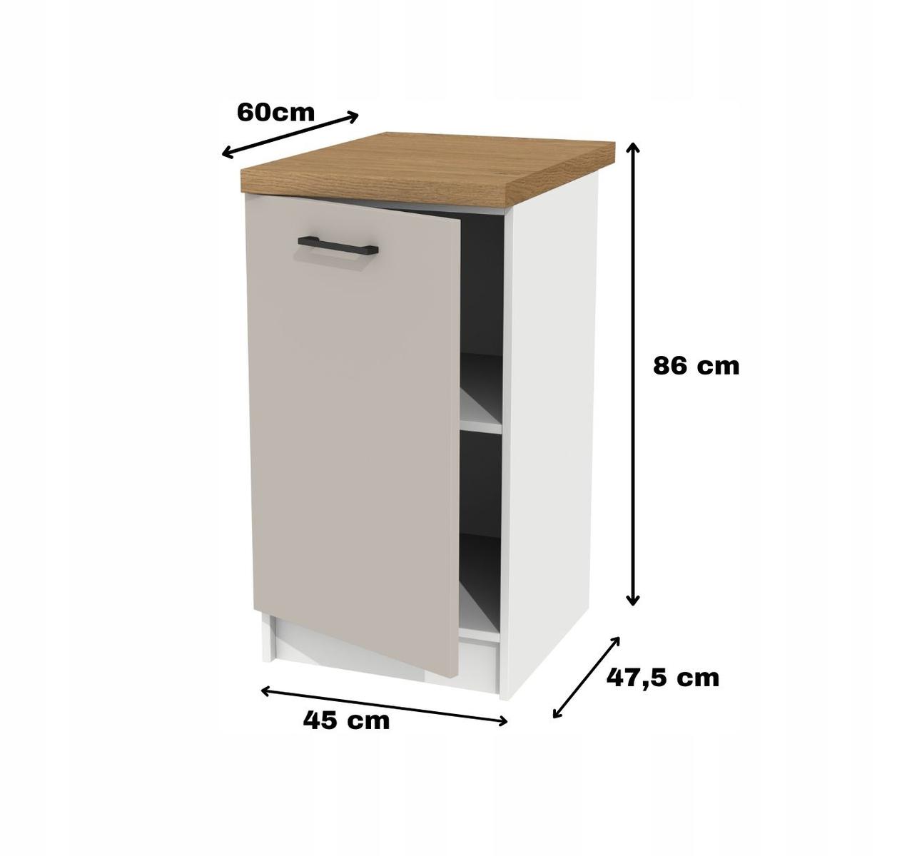 Szafka kuchenna dolna 45x86x60 cm kaszmir do zestawów blat dąb kamienny czarne uchwyty do kuchni nr. 2