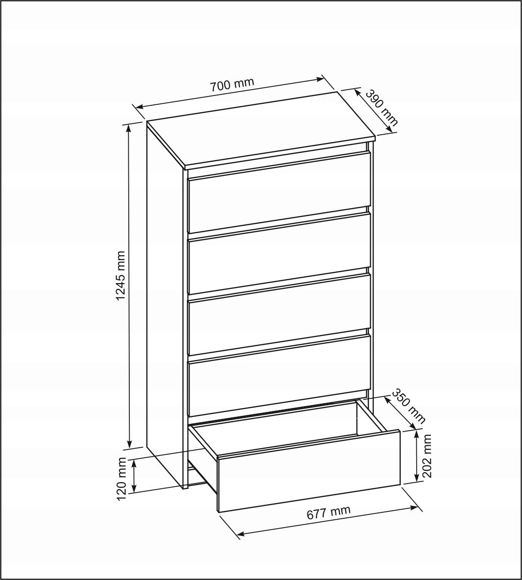 Komoda z 5 szufladami 70 cm dąb sonoma do salonu i sypialni nr. 2