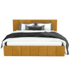 Łóżko tapicerowane 140x200 premium z pojemnikiem do sypialni żółte wezgłowie 107 cm - Miniaturka zdjęcia nr 9