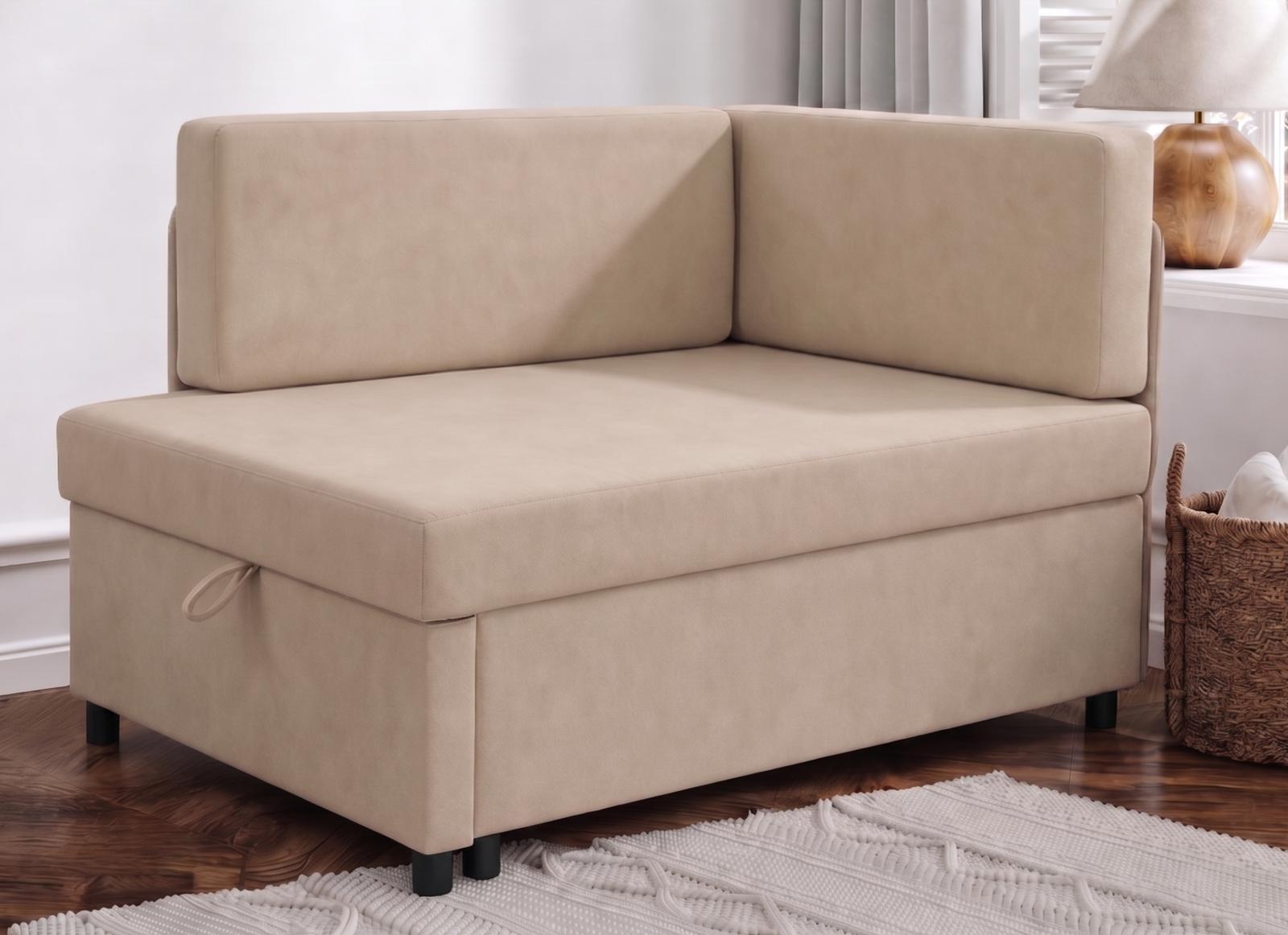 Sofa Viluś 106x75x80 cm beżowy rozkładana sofa narożna jednoosobowa z funkcją spania i pojemnikiem na pościel nr. 3