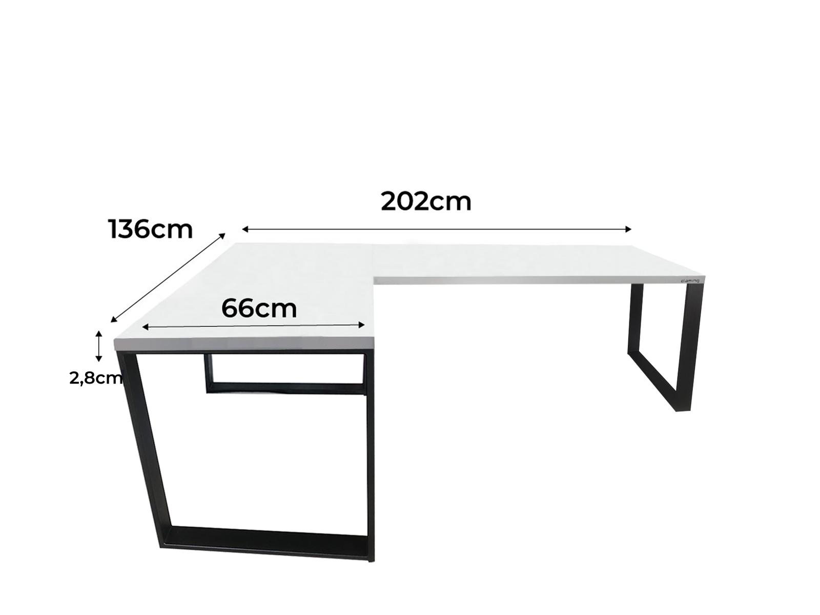 Biurko gamingowe narożne model 0 Low białe LOFT metalowe nogi dla gracza 202x66x71cm nr. 2