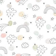 Tapeta Dziecięca Rysowane CHMURKI Gwiazdki Tęcza 53x1000  - Miniaturka zdjęcia nr 8