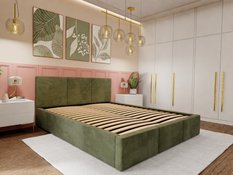 Łóżko tapicerowane do sypialni 180x200x88 cm podwójne z pojemnikiem modne khaki - Miniaturka zdjęcia nr 2