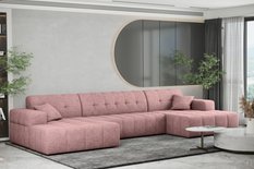 Sofa NIMES 350x82x168 cm bez funkcji spania w kształcie U pikowana do salonu NEVE różowa