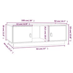 Stolik kawowy 100x50x35 cm z zamykanymi szafkami i półką lita sosna biały do salonu - Miniaturka zdjęcia nr 10