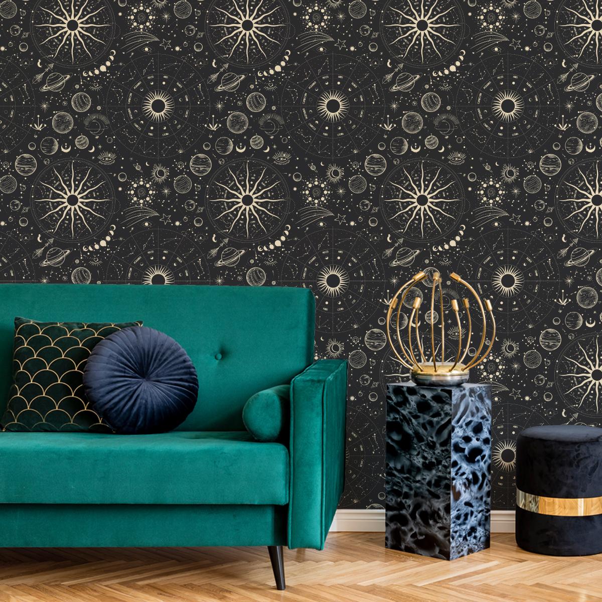 Tapeta Ozdobna PLANETY Znaki Zodiaku Słońce Boho  nr. 7
