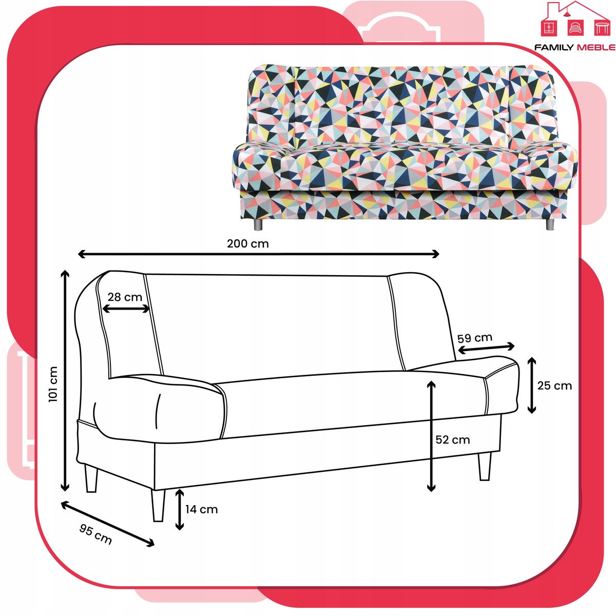 Wersalka SARA PRINT 200x95 cm geometryczna rozkładana kanapa z pojemnikiem sofa do salonu Geometry nr. 9