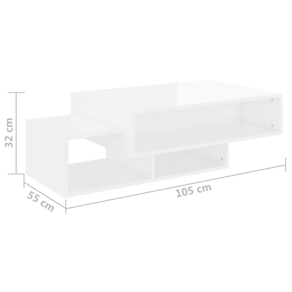 Stolik kawowy 105x55x32 cm z przestronnymi półkami biały z połyskiem z płyty wiórowej do salonu nr. 7