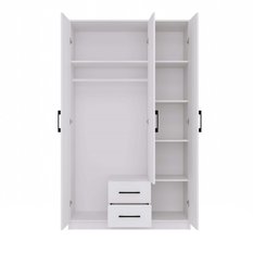 Szafa Romana 205x120x52 cm do sypialni przedpokoju 3 drzwi i 2 szuflady z półkami biała - Miniaturka zdjęcia nr 6