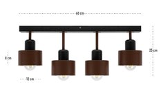 Lampa sufitowa 12x60x25 cm czteropunktowy spot z drewna i metalu gwint E27 brązowo-czarna do salonu - Miniaturka zdjęcia nr 3