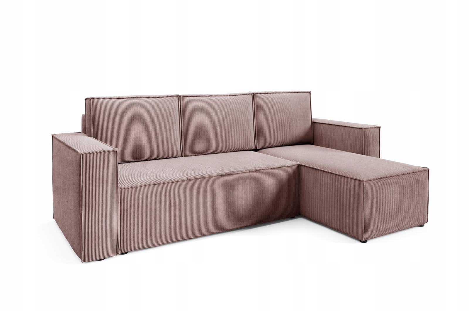 Narożnik CORDA 248x150x93 cm z funkcją spania automatem i pojemnikiem sztruks różowy do salonu nr. 10