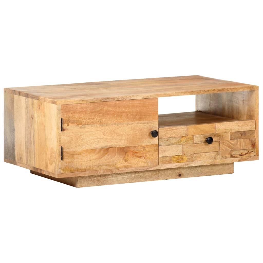 Stolik kawowy 90x50x35 cm z praktyczną półką z litego drewna mango do salonu nr. 4