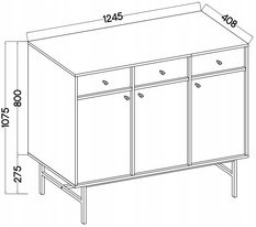 Komoda 125 cm AVILA czarna szeroka drzwi szuflady stelaż metal nogi uchwyty - Miniaturka zdjęcia nr 4