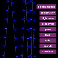 Kurtyna lampek, 3x3m, 300 niebieskich diod LED, 8 funkcji - Miniaturka zdjęcia nr 4