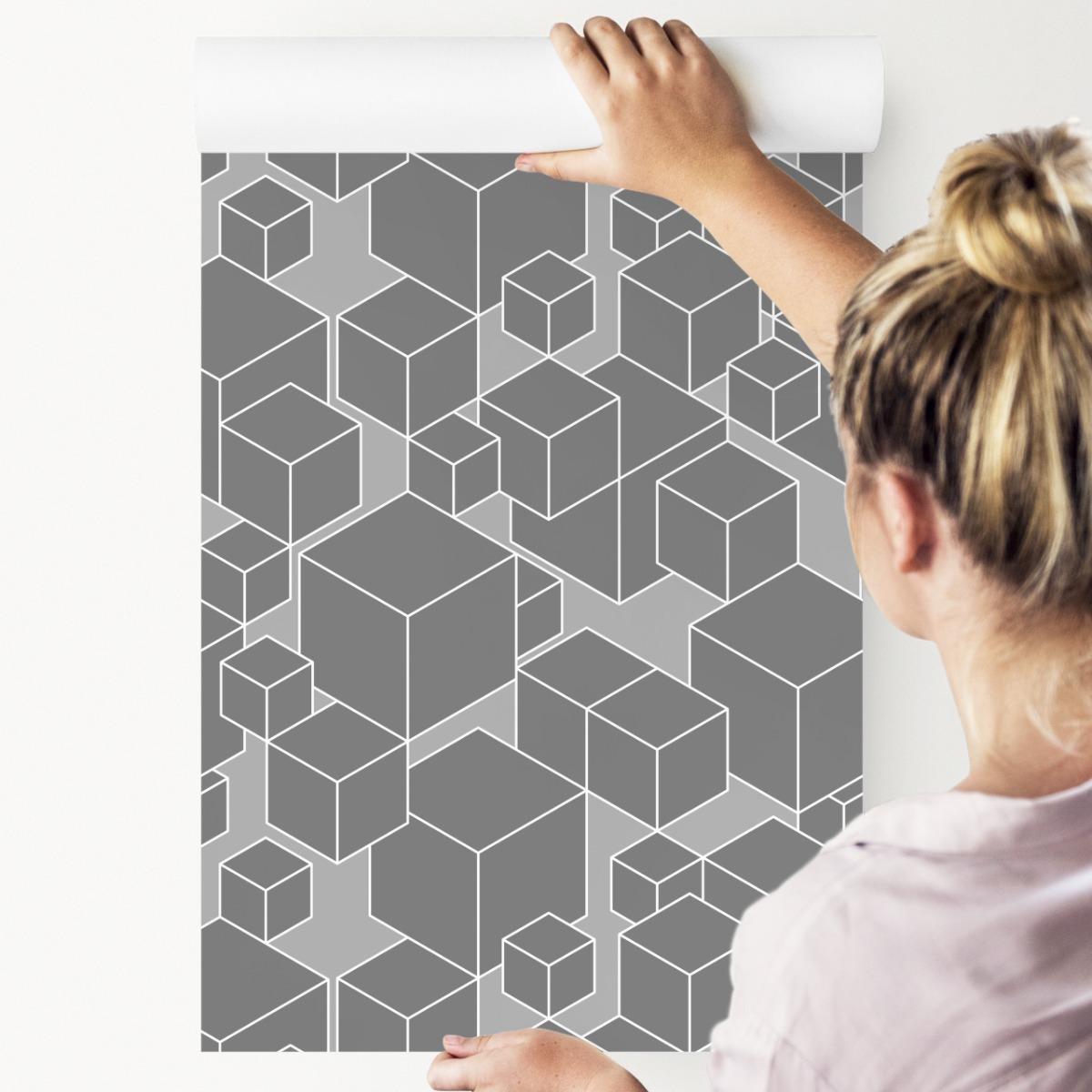 Tapeta Do Salonu Wzór GEOMETRYCZNY Szare Sześciany 53x1000  nr. 7