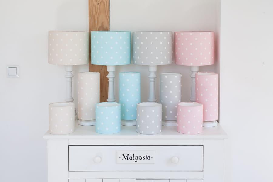 Lampka nocna Lovely Dots 13x32 cm abażur w kropki do pokoju dziecięcego ze ściemniaczem miętowa drewno olejowane nr. 11