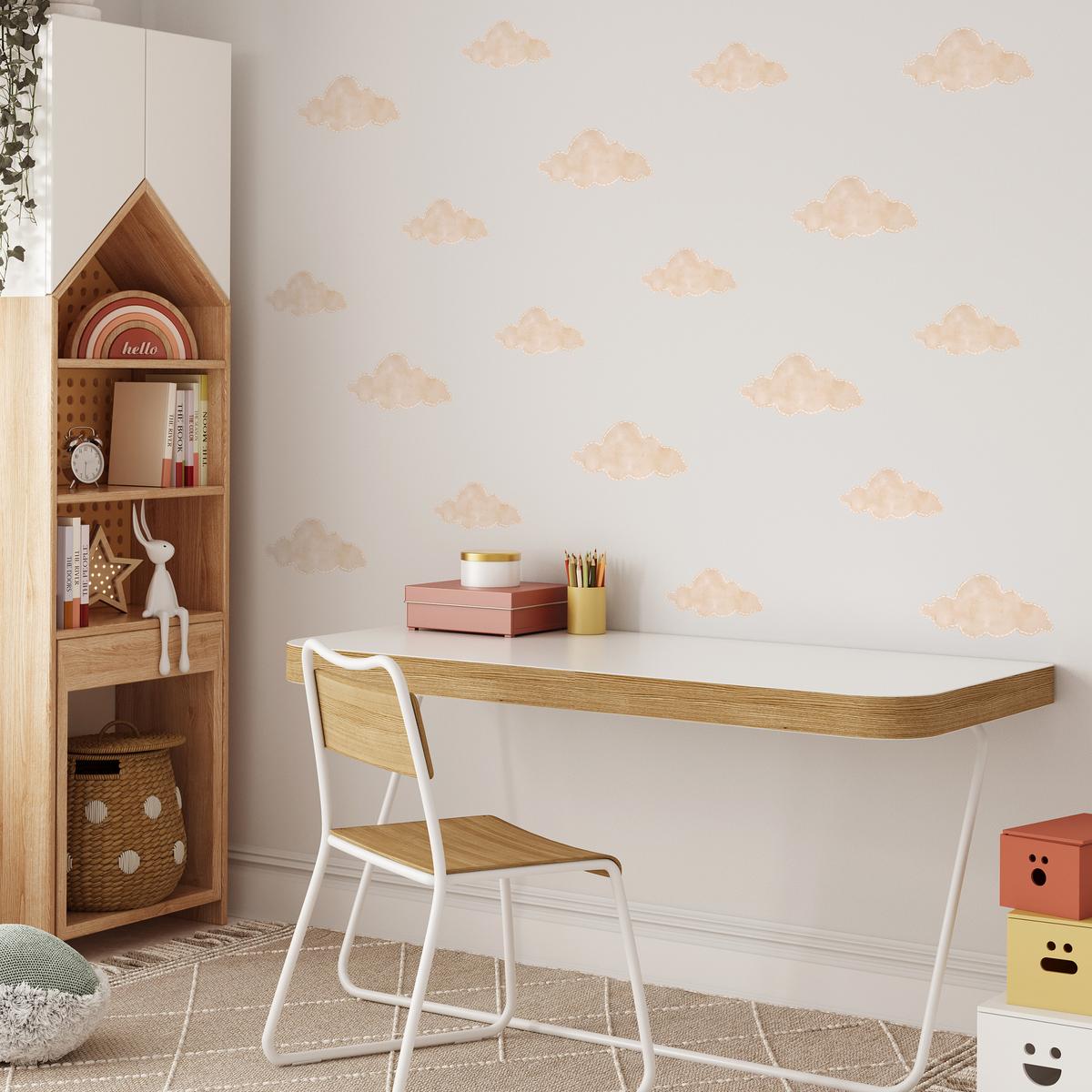 NAKLEJKA NA ŚCIANĘ DO POKOJU DZIECKA 60x30 BEŻOWE CHMURY OZDOBA nr. 4