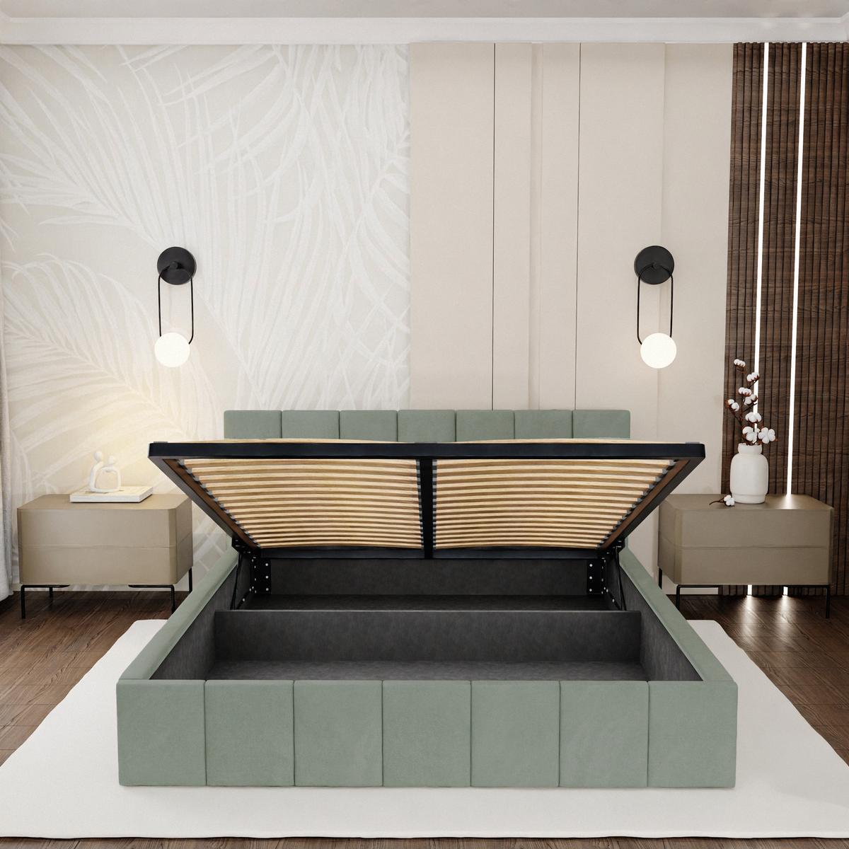 Łóżko tapicerowane 160x200 premium z pojemnikiem do sypialni miętowe wezgłowie 107 cm nr. 7