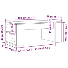  Stolik kawowy 102x55x42 cm z przestronnymi przegrodami brązowy dąb do salonu - Miniaturka zdjęcia nr 9