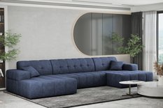 Sofa NIMES 350x82x168 cm bez funkcji spania w kształcie U pikowana do salonu NEVE ciemnoniebieska