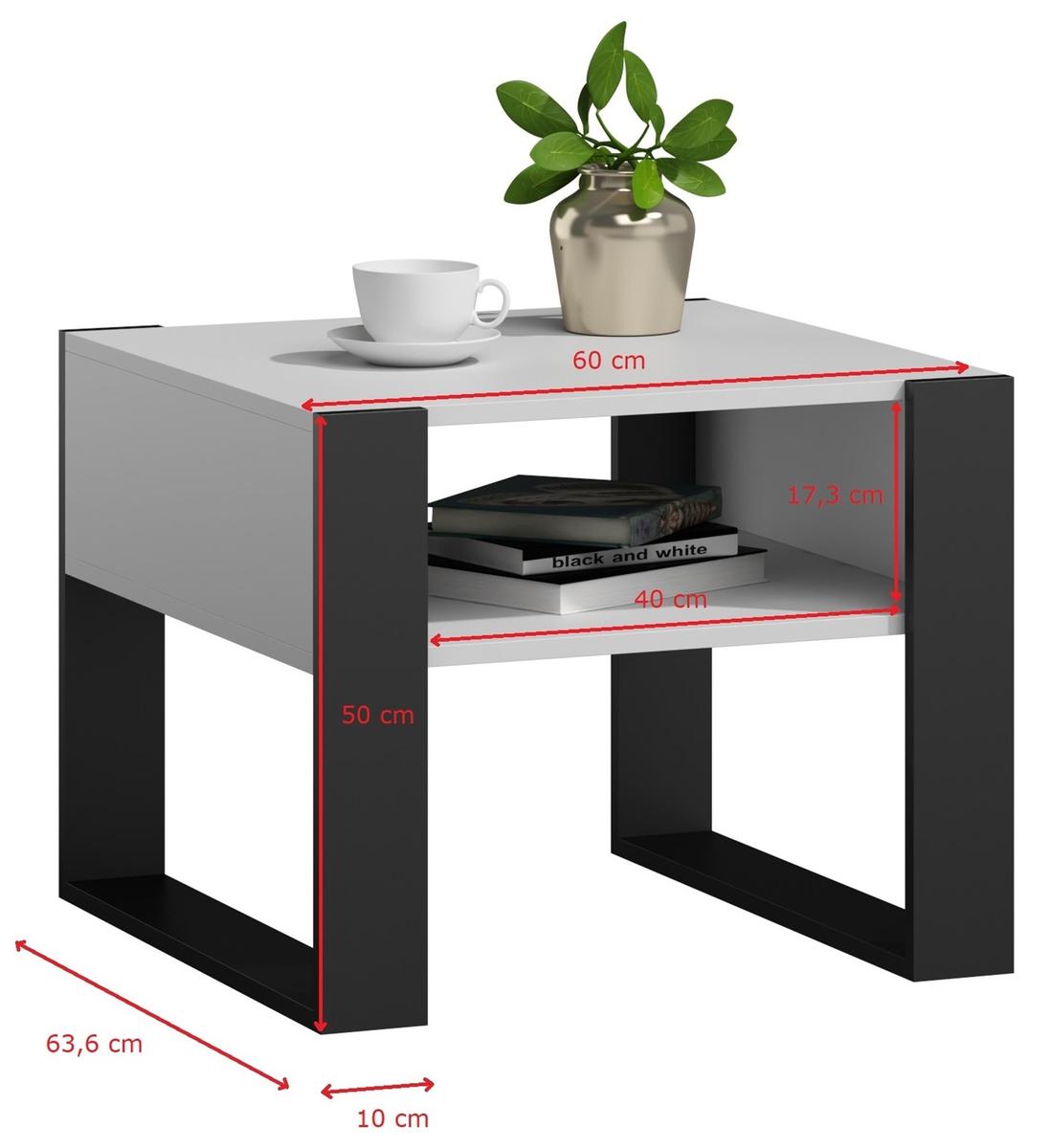 Stolik kawowy 60x60x50 cm Kaja z praktyczną półką biały z czarnymi nogami do salonu nr. 3