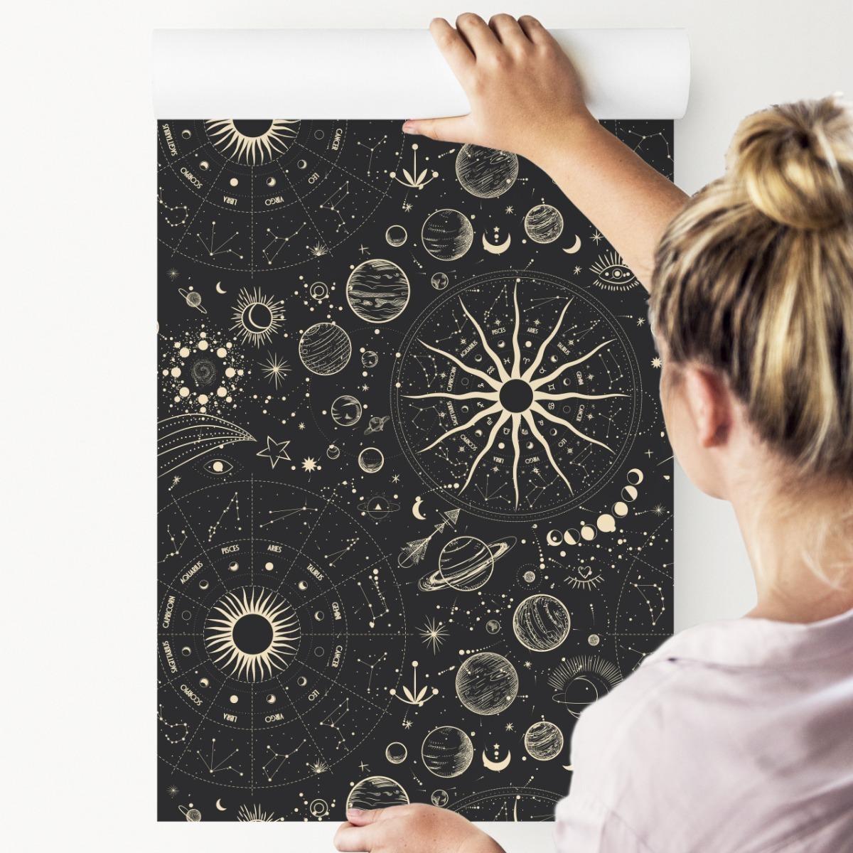 Tapeta Ozdobna PLANETY Znaki Zodiaku Słońce Boho  nr. 5