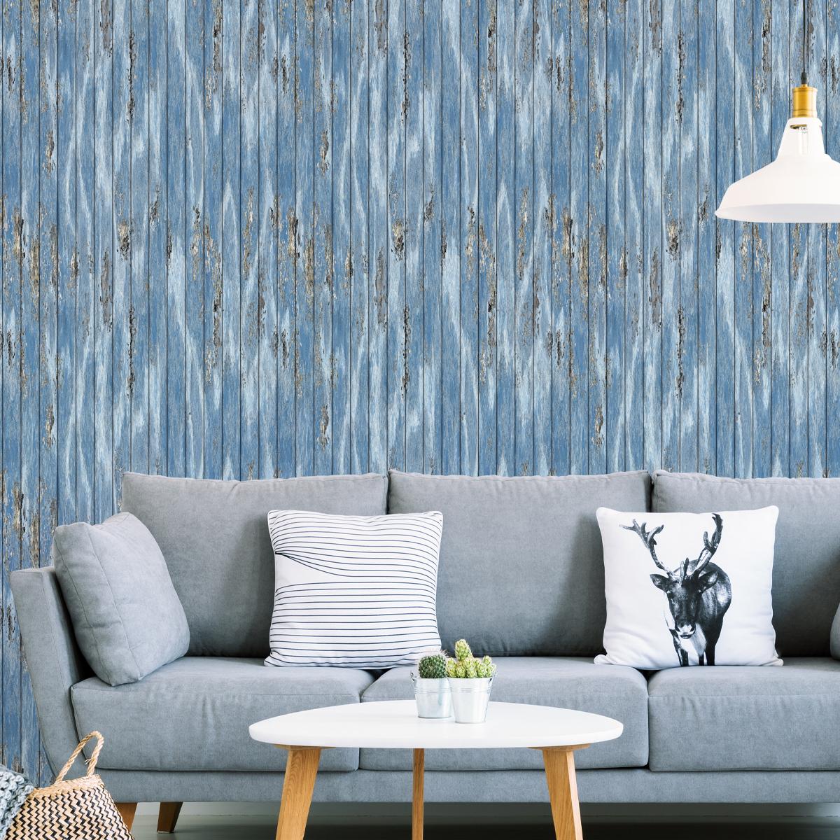 Tapeta Do Salonu Niebieskie DESKI w Stylu Vintage 53x1000  nr. 3