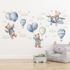 Naklejki Na Ścianę Dla Dzieci MISIE Balony Samoloty Chmurki Gwiazdki ZESTAW 60x30  - Miniaturka zdjęcia nr 4